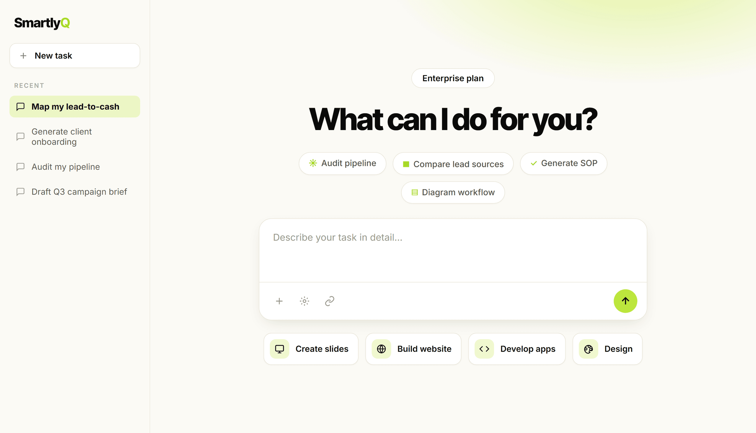 SmartlyQ AI Captain - describe a task and it plans and executes the work